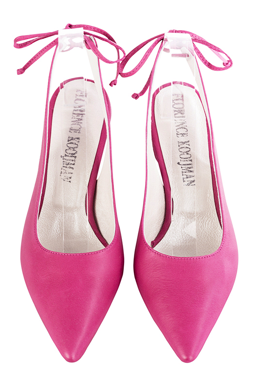 Fuschia pink women's slingback shoes. Pointed toe. Medium spool heels. Top view - Florence KOOIJMAN